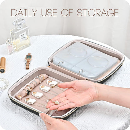 Large Travel Jewelry Organizer Case, Jewellery Home Storage Book Ring Binder with Clear Pockets for Presentation, Zippered Pouch Bag for Earrings Necklaces Bracelets -Black