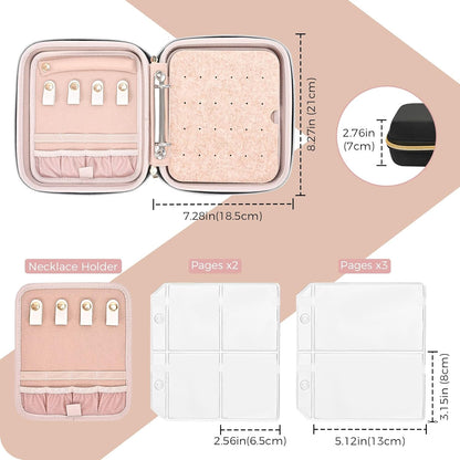 Large Travel Jewelry Organizer Case, Jewellery Home Storage Book Ring Binder with Clear Pockets for Presentation, Zippered Pouch Bag for Earrings Necklaces Bracelets -Black