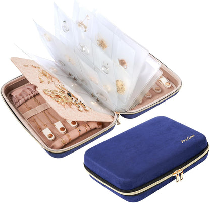 Large Travel Jewelry Organizer Case, Jewellery Home Storage Book Ring Binder with Clear Pockets for Presentation, Zippered Pouch Bag for Earrings Necklaces Bracelets -Black