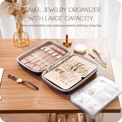 Large Travel Jewelry Organizer Case, Jewellery Home Storage Book Ring Binder with Clear Pockets for Presentation, Zippered Pouch Bag for Earrings Necklaces Bracelets -Black