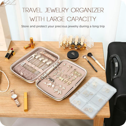 Large Travel Jewelry Organizer Case, Jewellery Home Storage Book Ring Binder with Clear Pockets for Presentation, Zippered Pouch Bag for Earrings Necklaces Bracelets -Black