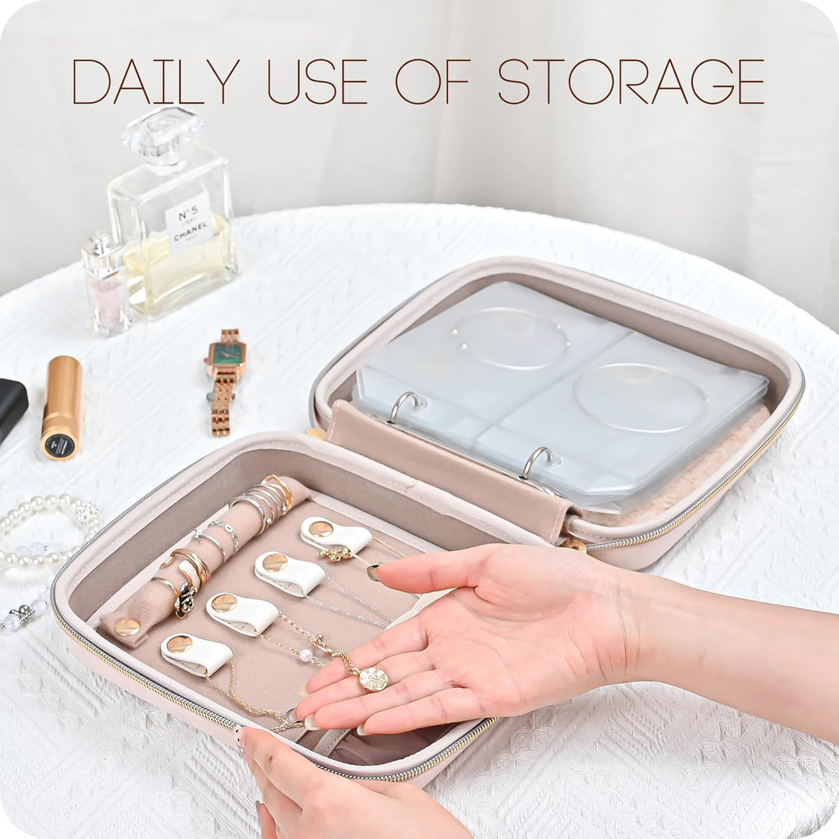 Large Travel Jewelry Organizer Case, Jewellery Home Storage Book Ring Binder with Clear Pockets for Presentation, Zippered Pouch Bag for Earrings Necklaces Bracelets -Black