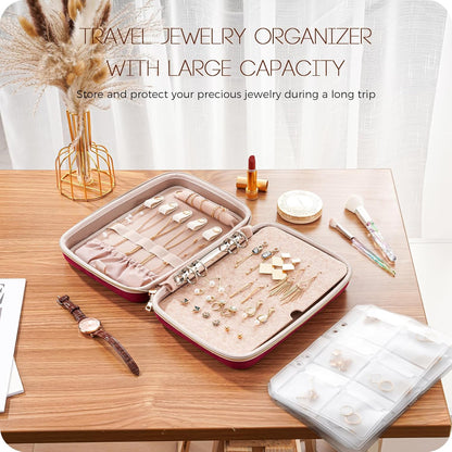 Large Travel Jewelry Organizer Case, Jewellery Home Storage Book Ring Binder with Clear Pockets for Presentation, Zippered Pouch Bag for Earrings Necklaces Bracelets -Black