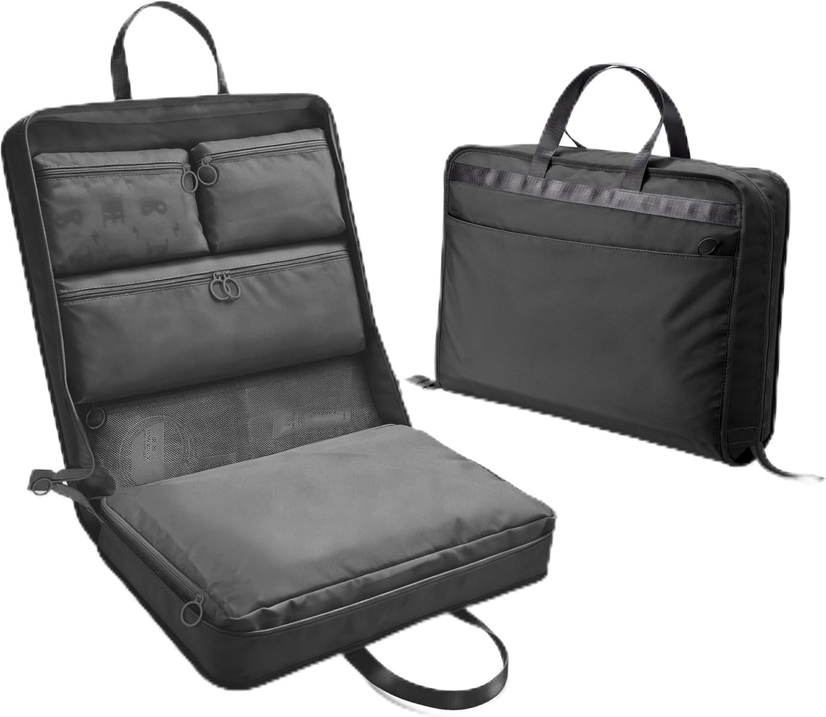 Hanging Suitcase Organizer, 5 in 1 Foldable Travel Storage Bag for Women, Portable Packing Cube Closet with Compartments for Clothes (Black)