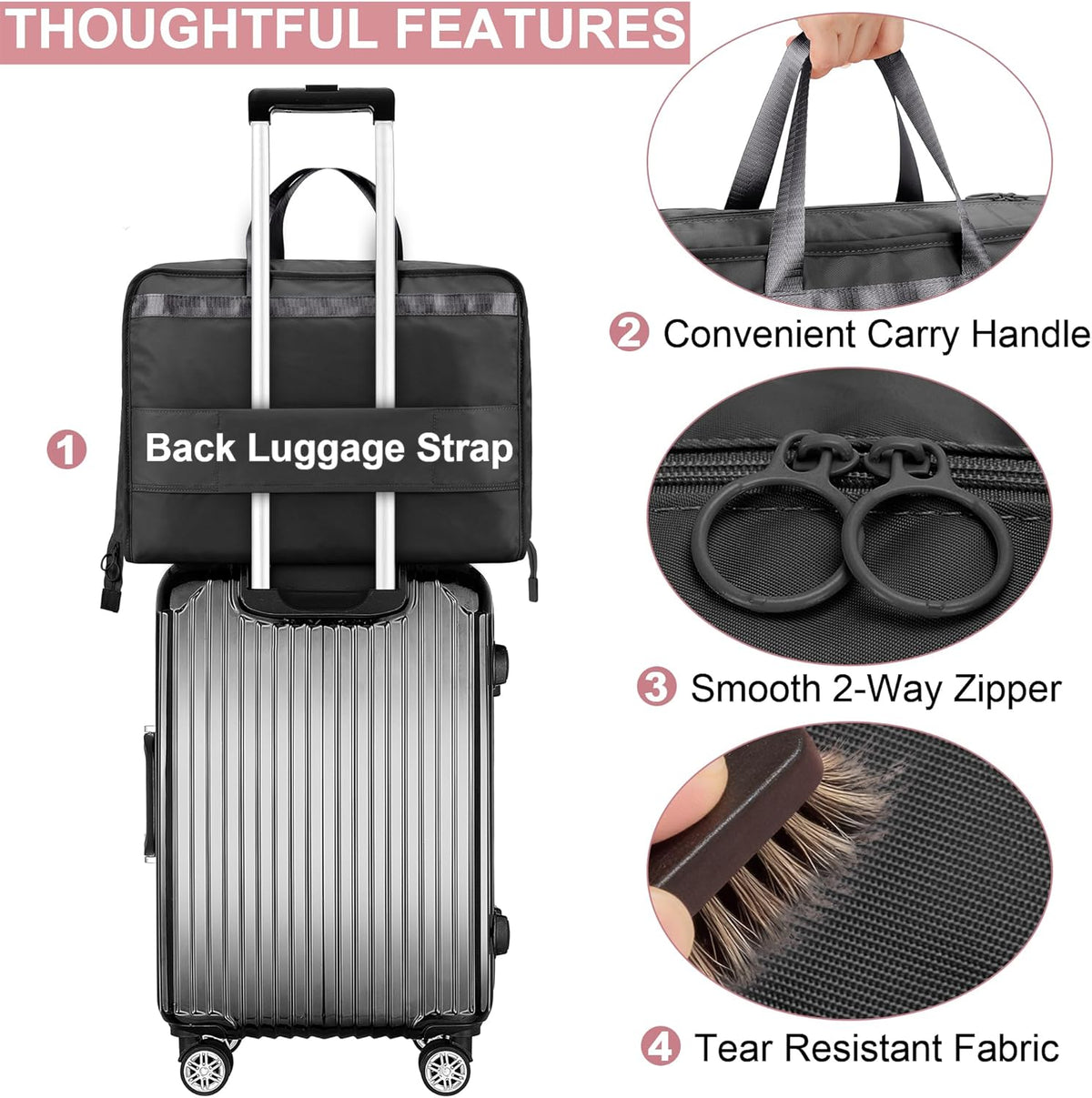 Hanging Suitcase Organizer, 5 in 1 Foldable Travel Storage Bag for Women, Portable Packing Cube Closet with Compartments for Clothes (Black)