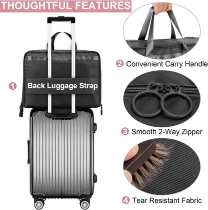 Hanging Suitcase Organizer, 5 in 1 Foldable Travel Storage Bag for Women, Portable Packing Cube Closet with Compartments for Clothes (Black)