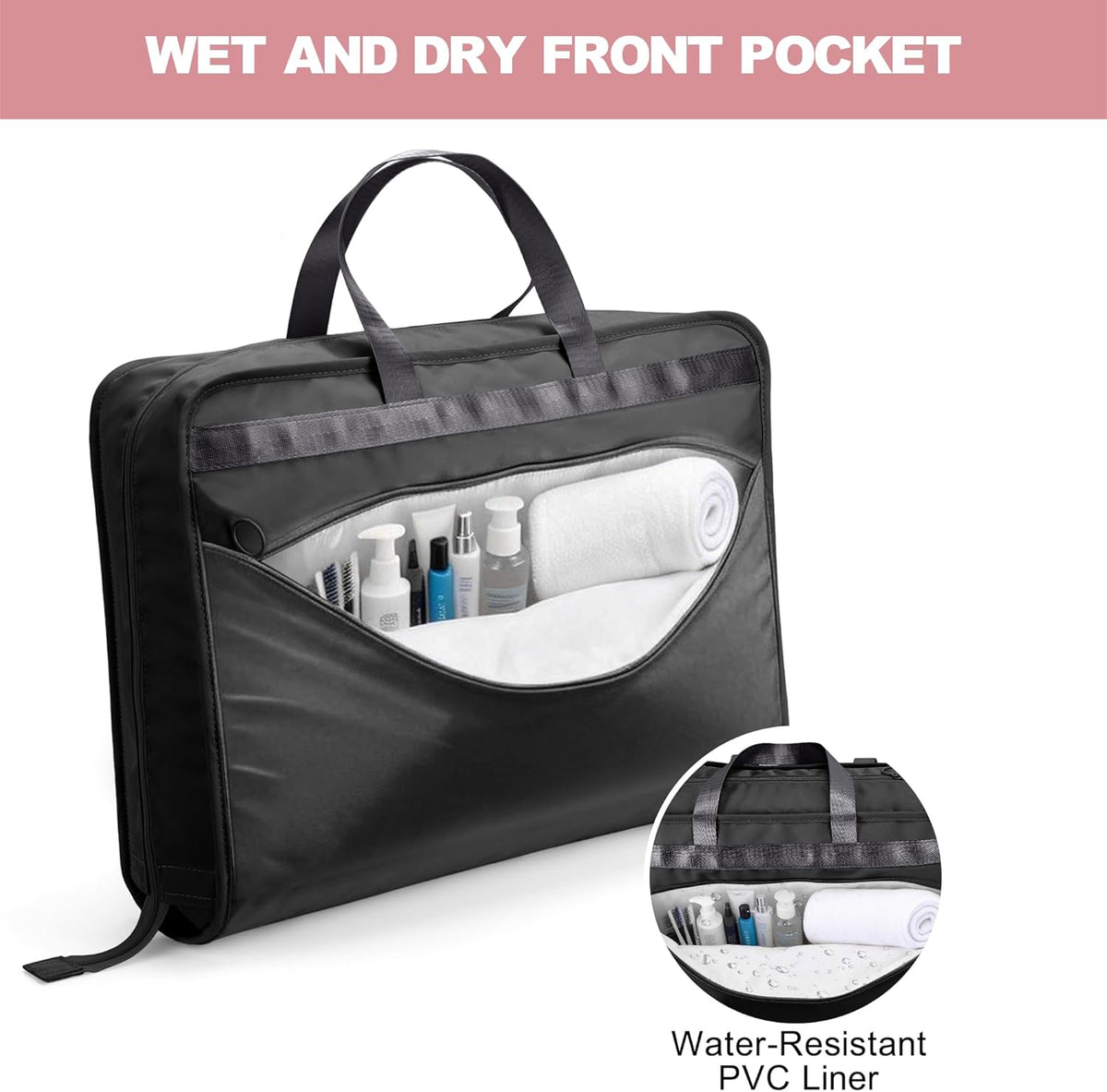 Hanging Suitcase Organizer, 5 in 1 Foldable Travel Storage Bag for Women, Portable Packing Cube Closet with Compartments for Clothes (Black)