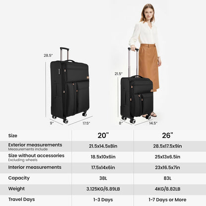 20'' Carry on Luggage,Softside Suitcase w/TSA LOCK,Expandable 20% Luggage w/Double Spinner Wheels,Lightweight Rolling Suitcases for Men/Women（Navy,20in）