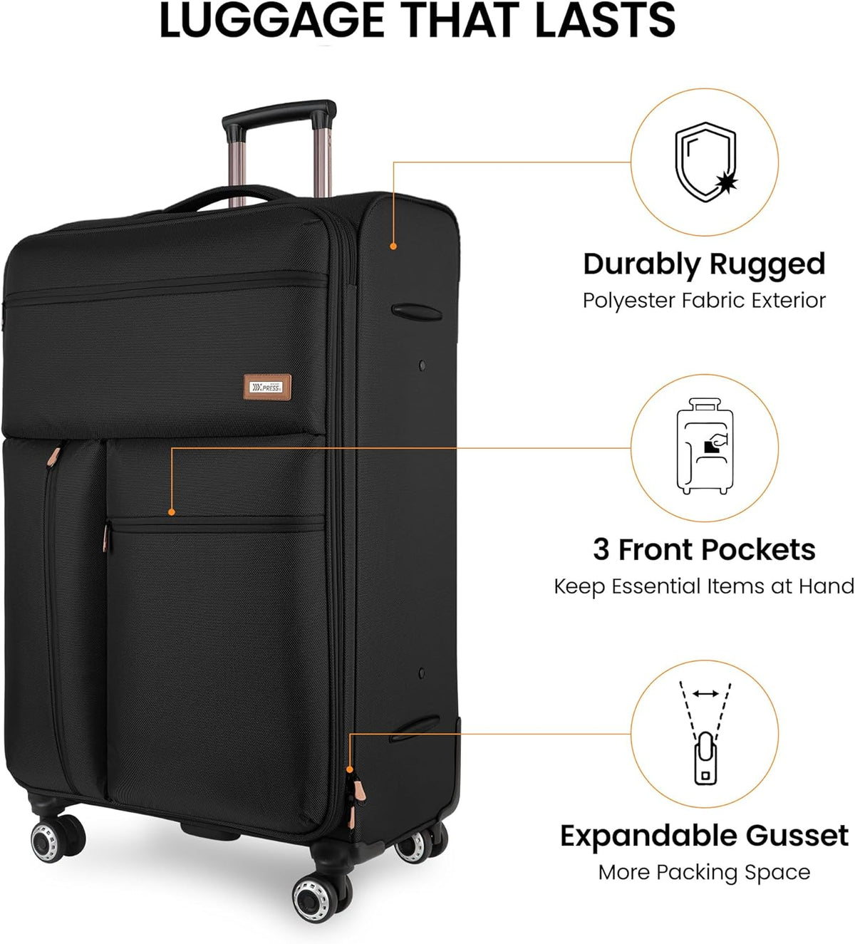 20'' Carry on Luggage,Softside Suitcase w/TSA LOCK,Expandable 20% Luggage w/Double Spinner Wheels,Lightweight Rolling Suitcases for Men/Women（Navy,20in）