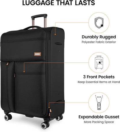 20'' Carry on Luggage,Softside Suitcase w/TSA LOCK,Expandable 20% Luggage w/Double Spinner Wheels,Lightweight Rolling Suitcases for Men/Women（Navy,20in）