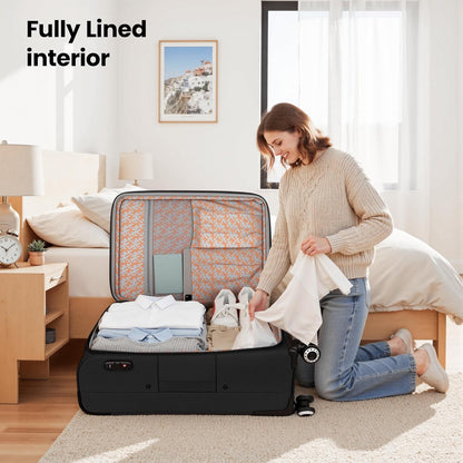 20'' Carry on Luggage,Softside Suitcase w/TSA LOCK,Expandable 20% Luggage w/Double Spinner Wheels,Lightweight Rolling Suitcases for Men/Women（Navy,20in）