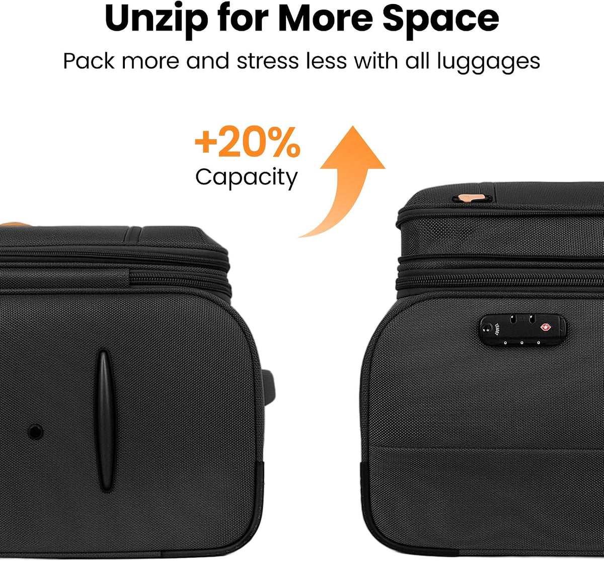 20'' Carry on Luggage,Softside Suitcase w/TSA LOCK,Expandable 20% Luggage w/Double Spinner Wheels,Lightweight Rolling Suitcases for Men/Women（Navy,20in）