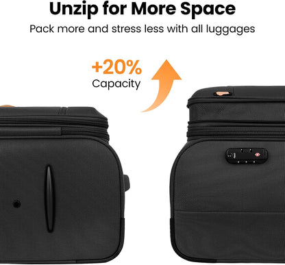 20'' Carry on Luggage,Softside Suitcase w/TSA LOCK,Expandable 20% Luggage w/Double Spinner Wheels,Lightweight Rolling Suitcases for Men/Women（Navy,20in）