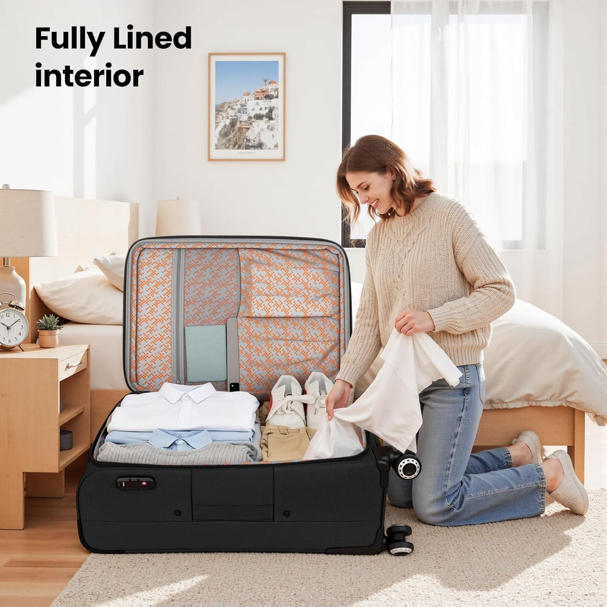 20'' Carry on Luggage,Softside Suitcase w/TSA LOCK,Expandable 20% Luggage w/Double Spinner Wheels,Lightweight Rolling Suitcases for Men/Women（Navy,20in）