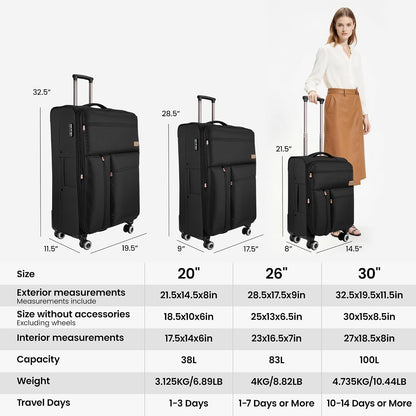 20'' Carry on Luggage,Softside Suitcase w/TSA LOCK,Expandable 20% Luggage w/Double Spinner Wheels,Lightweight Rolling Suitcases for Men/Women（Navy,20in）