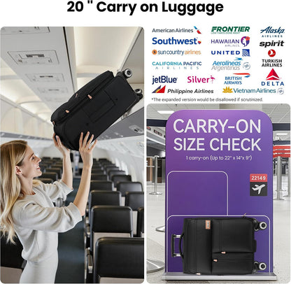 20'' Carry on Luggage,Softside Suitcase w/TSA LOCK,Expandable 20% Luggage w/Double Spinner Wheels,Lightweight Rolling Suitcases for Men/Women（Navy,20in）