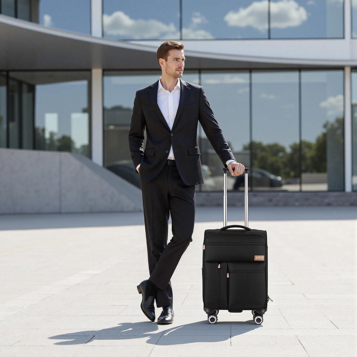 20'' Carry on Luggage,Softside Suitcase w/TSA LOCK,Expandable 20% Luggage w/Double Spinner Wheels,Lightweight Rolling Suitcases for Men/Women（Navy,20in）