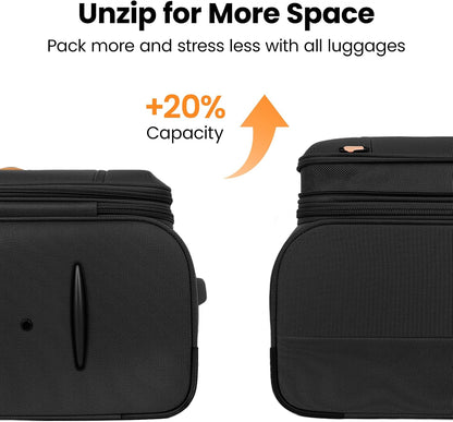 20'' Carry on Luggage,Softside Suitcase w/TSA LOCK,Expandable 20% Luggage w/Double Spinner Wheels,Lightweight Rolling Suitcases for Men/Women（Navy,20in）