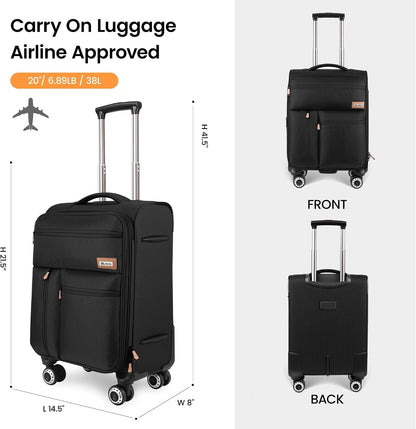 20'' Carry on Luggage,Softside Suitcase w/TSA LOCK,Expandable 20% Luggage w/Double Spinner Wheels,Lightweight Rolling Suitcases for Men/Women（Navy,20in）