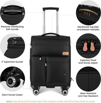 20'' Carry on Luggage,Softside Suitcase w/TSA LOCK,Expandable 20% Luggage w/Double Spinner Wheels,Lightweight Rolling Suitcases for Men/Women（Navy,20in）
