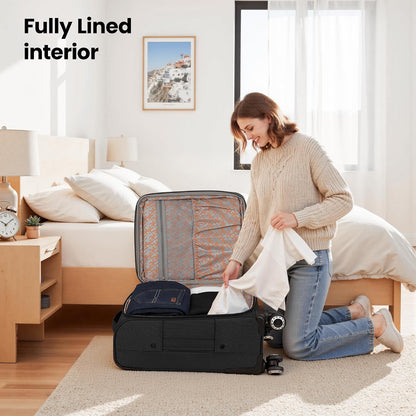 20'' Carry on Luggage,Softside Suitcase w/TSA LOCK,Expandable 20% Luggage w/Double Spinner Wheels,Lightweight Rolling Suitcases for Men/Women（Navy,20in）