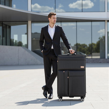 20'' Carry on Luggage,Softside Suitcase w/TSA LOCK,Expandable 20% Luggage w/Double Spinner Wheels,Lightweight Rolling Suitcases for Men/Women（Navy,20in）