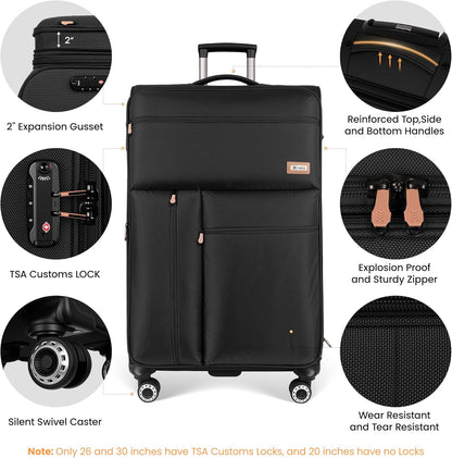 20'' Carry on Luggage,Softside Suitcase w/TSA LOCK,Expandable 20% Luggage w/Double Spinner Wheels,Lightweight Rolling Suitcases for Men/Women（Navy,20in）