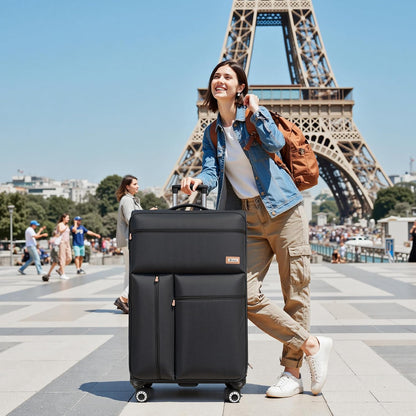 20'' Carry on Luggage,Softside Suitcase w/TSA LOCK,Expandable 20% Luggage w/Double Spinner Wheels,Lightweight Rolling Suitcases for Men/Women（Navy,20in）