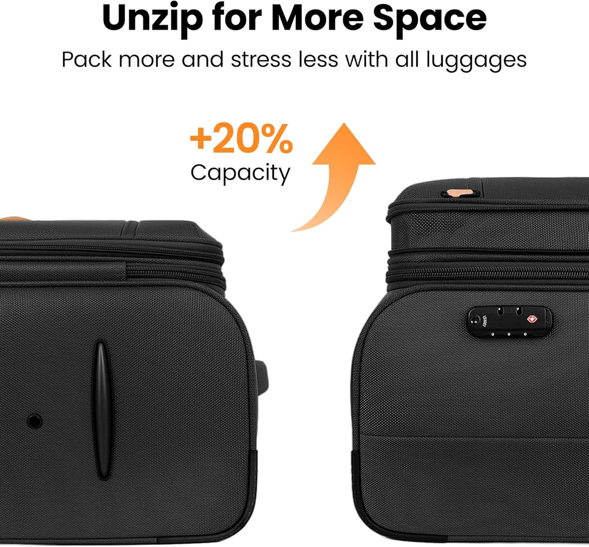 20'' Carry on Luggage,Softside Suitcase w/TSA LOCK,Expandable 20% Luggage w/Double Spinner Wheels,Lightweight Rolling Suitcases for Men/Women（Navy,20in）