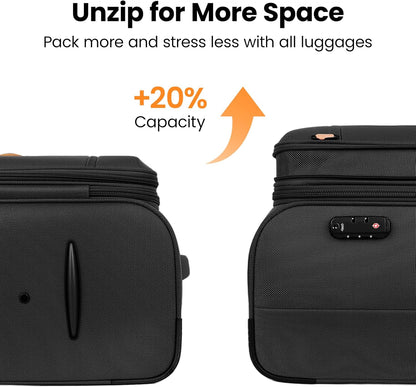 20'' Carry on Luggage,Softside Suitcase w/TSA LOCK,Expandable 20% Luggage w/Double Spinner Wheels,Lightweight Rolling Suitcases for Men/Women（Navy,20in）