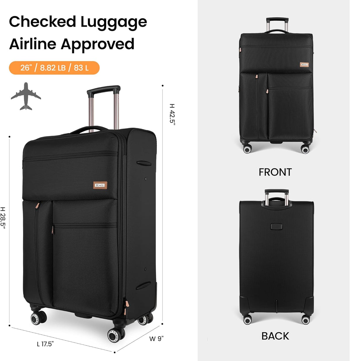 20'' Carry on Luggage,Softside Suitcase w/TSA LOCK,Expandable 20% Luggage w/Double Spinner Wheels,Lightweight Rolling Suitcases for Men/Women（Navy,20in）