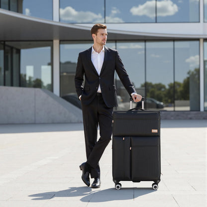 20'' Carry on Luggage,Softside Suitcase w/TSA LOCK,Expandable 20% Luggage w/Double Spinner Wheels,Lightweight Rolling Suitcases for Men/Women（Navy,20in）