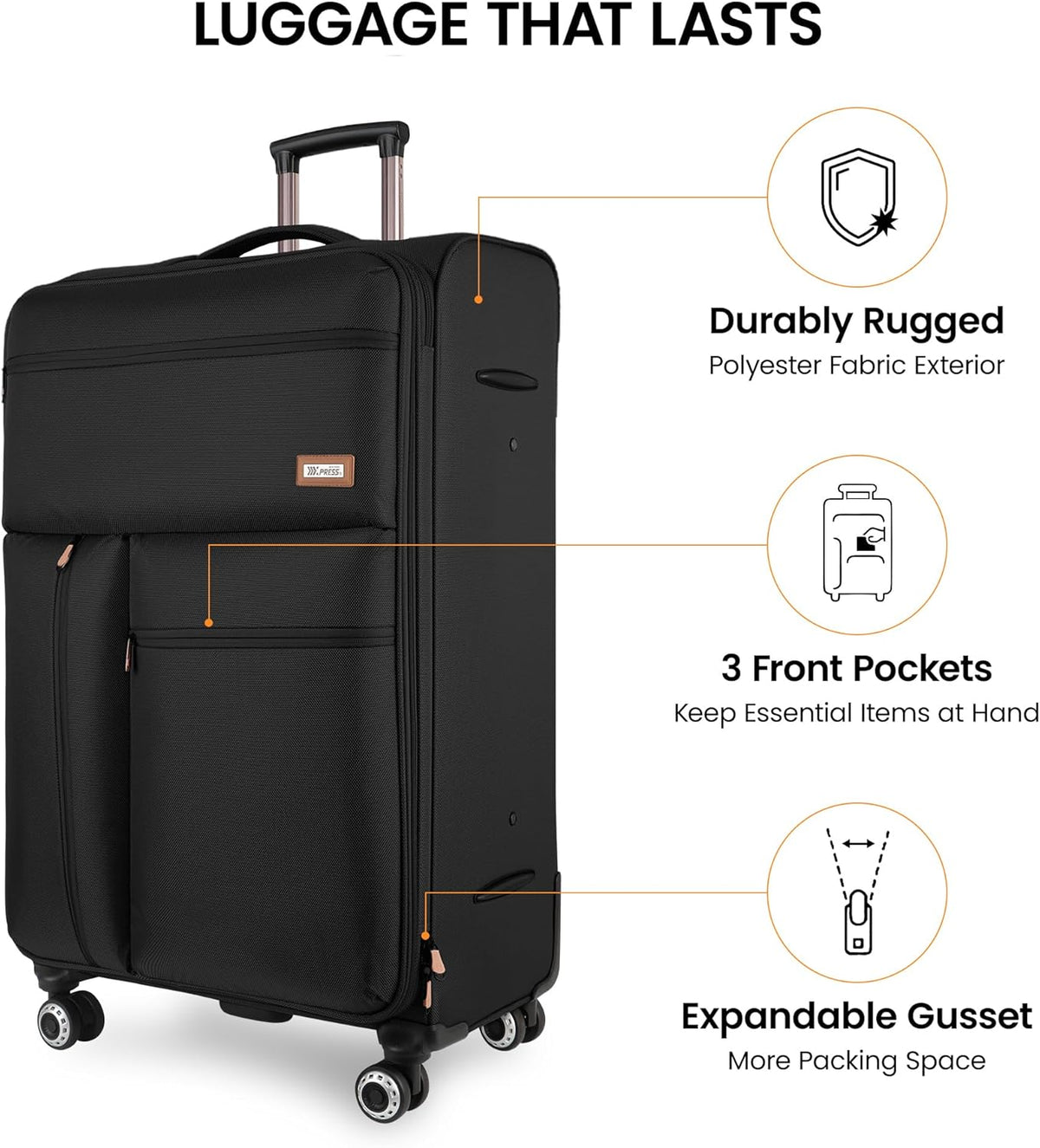 20'' Carry on Luggage,Softside Suitcase w/TSA LOCK,Expandable 20% Luggage w/Double Spinner Wheels,Lightweight Rolling Suitcases for Men/Women（Navy,20in）