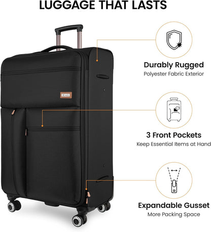 20'' Carry on Luggage,Softside Suitcase w/TSA LOCK,Expandable 20% Luggage w/Double Spinner Wheels,Lightweight Rolling Suitcases for Men/Women（Navy,20in）