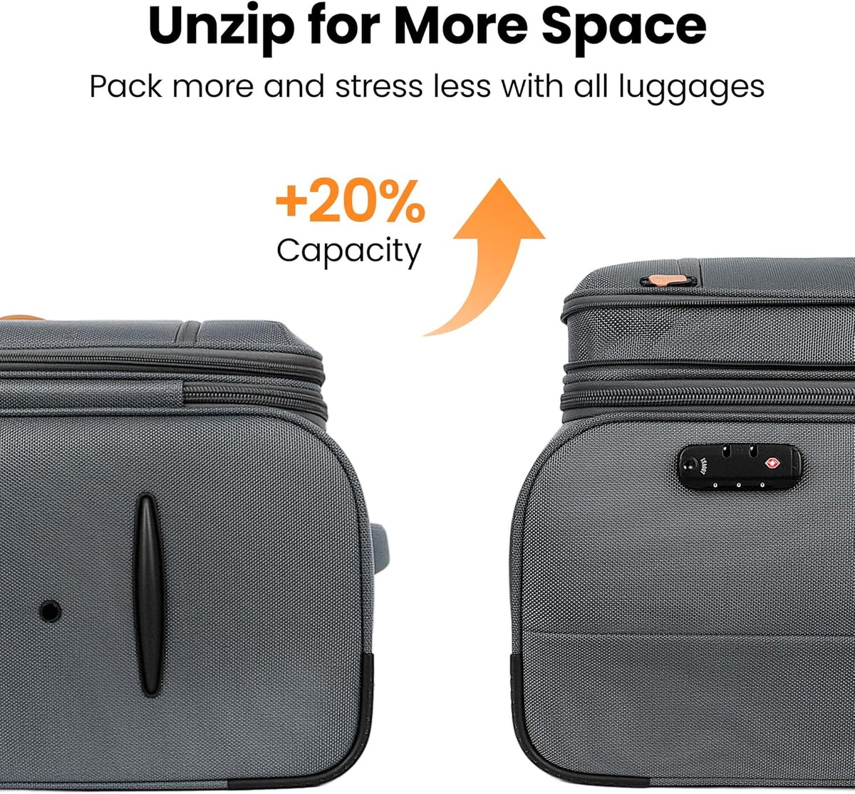 20'' Carry on Luggage,Softside Suitcase w/TSA LOCK,Expandable 20% Luggage w/Double Spinner Wheels,Lightweight Rolling Suitcases for Men/Women（Navy,20in）
