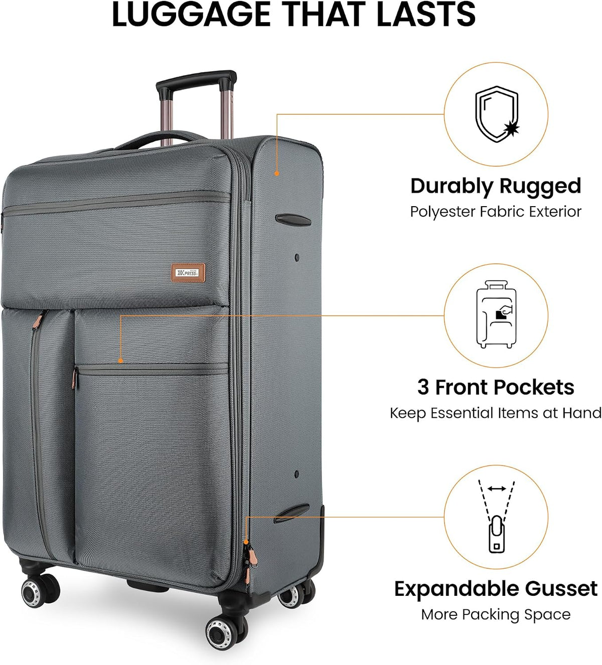 20'' Carry on Luggage,Softside Suitcase w/TSA LOCK,Expandable 20% Luggage w/Double Spinner Wheels,Lightweight Rolling Suitcases for Men/Women（Navy,20in）