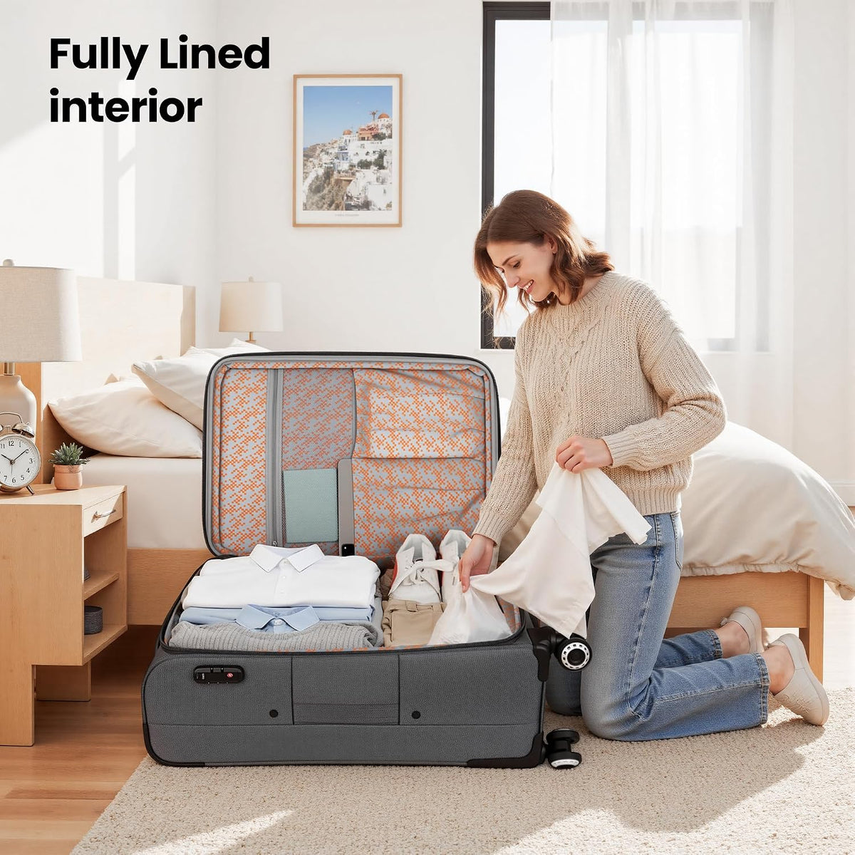 20'' Carry on Luggage,Softside Suitcase w/TSA LOCK,Expandable 20% Luggage w/Double Spinner Wheels,Lightweight Rolling Suitcases for Men/Women（Navy,20in）