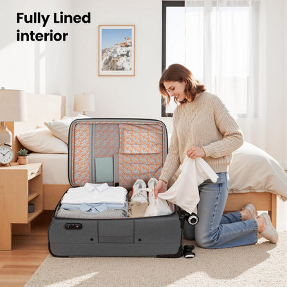 20'' Carry on Luggage,Softside Suitcase w/TSA LOCK,Expandable 20% Luggage w/Double Spinner Wheels,Lightweight Rolling Suitcases for Men/Women（Navy,20in）