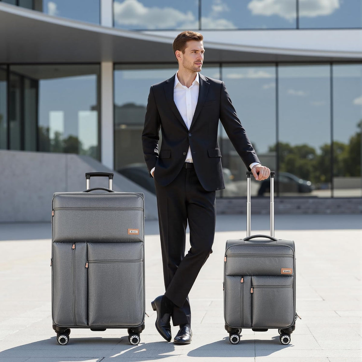 20'' Carry on Luggage,Softside Suitcase w/TSA LOCK,Expandable 20% Luggage w/Double Spinner Wheels,Lightweight Rolling Suitcases for Men/Women（Navy,20in）