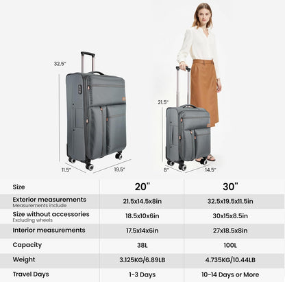 20'' Carry on Luggage,Softside Suitcase w/TSA LOCK,Expandable 20% Luggage w/Double Spinner Wheels,Lightweight Rolling Suitcases for Men/Women（Navy,20in）
