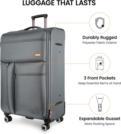 20'' Carry on Luggage,Softside Suitcase w/TSA LOCK,Expandable 20% Luggage w/Double Spinner Wheels,Lightweight Rolling Suitcases for Men/Women（Navy,20in）