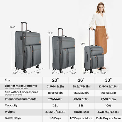 20'' Carry on Luggage,Softside Suitcase w/TSA LOCK,Expandable 20% Luggage w/Double Spinner Wheels,Lightweight Rolling Suitcases for Men/Women（Navy,20in）