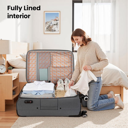 20'' Carry on Luggage,Softside Suitcase w/TSA LOCK,Expandable 20% Luggage w/Double Spinner Wheels,Lightweight Rolling Suitcases for Men/Women（Navy,20in）