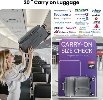 20'' Carry on Luggage,Softside Suitcase w/TSA LOCK,Expandable 20% Luggage w/Double Spinner Wheels,Lightweight Rolling Suitcases for Men/Women（Navy,20in）