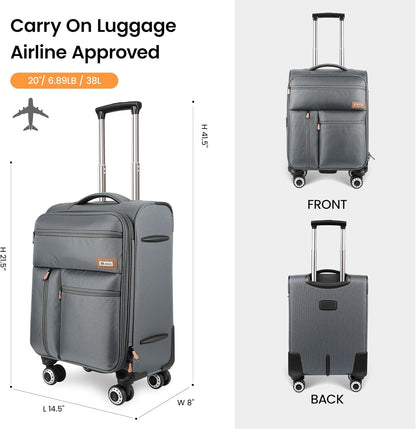 20'' Carry on Luggage,Softside Suitcase w/TSA LOCK,Expandable 20% Luggage w/Double Spinner Wheels,Lightweight Rolling Suitcases for Men/Women（Navy,20in）