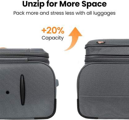 20'' Carry on Luggage,Softside Suitcase w/TSA LOCK,Expandable 20% Luggage w/Double Spinner Wheels,Lightweight Rolling Suitcases for Men/Women（Navy,20in）