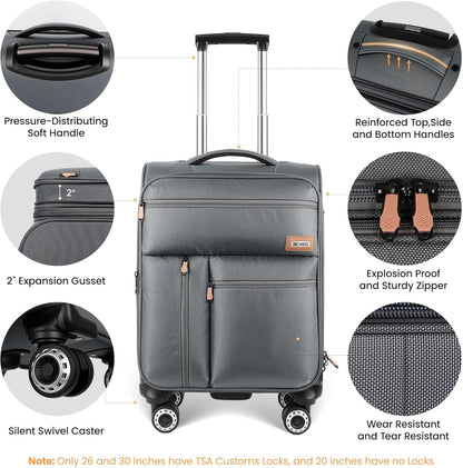 20'' Carry on Luggage,Softside Suitcase w/TSA LOCK,Expandable 20% Luggage w/Double Spinner Wheels,Lightweight Rolling Suitcases for Men/Women（Navy,20in）