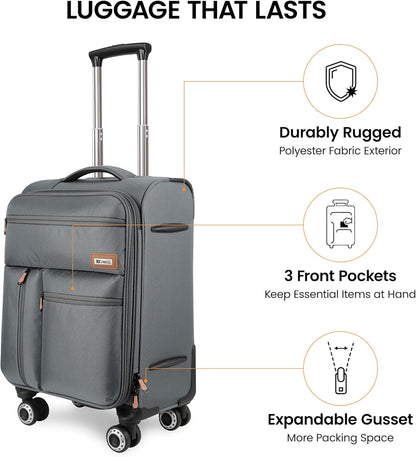 20'' Carry on Luggage,Softside Suitcase w/TSA LOCK,Expandable 20% Luggage w/Double Spinner Wheels,Lightweight Rolling Suitcases for Men/Women（Navy,20in）