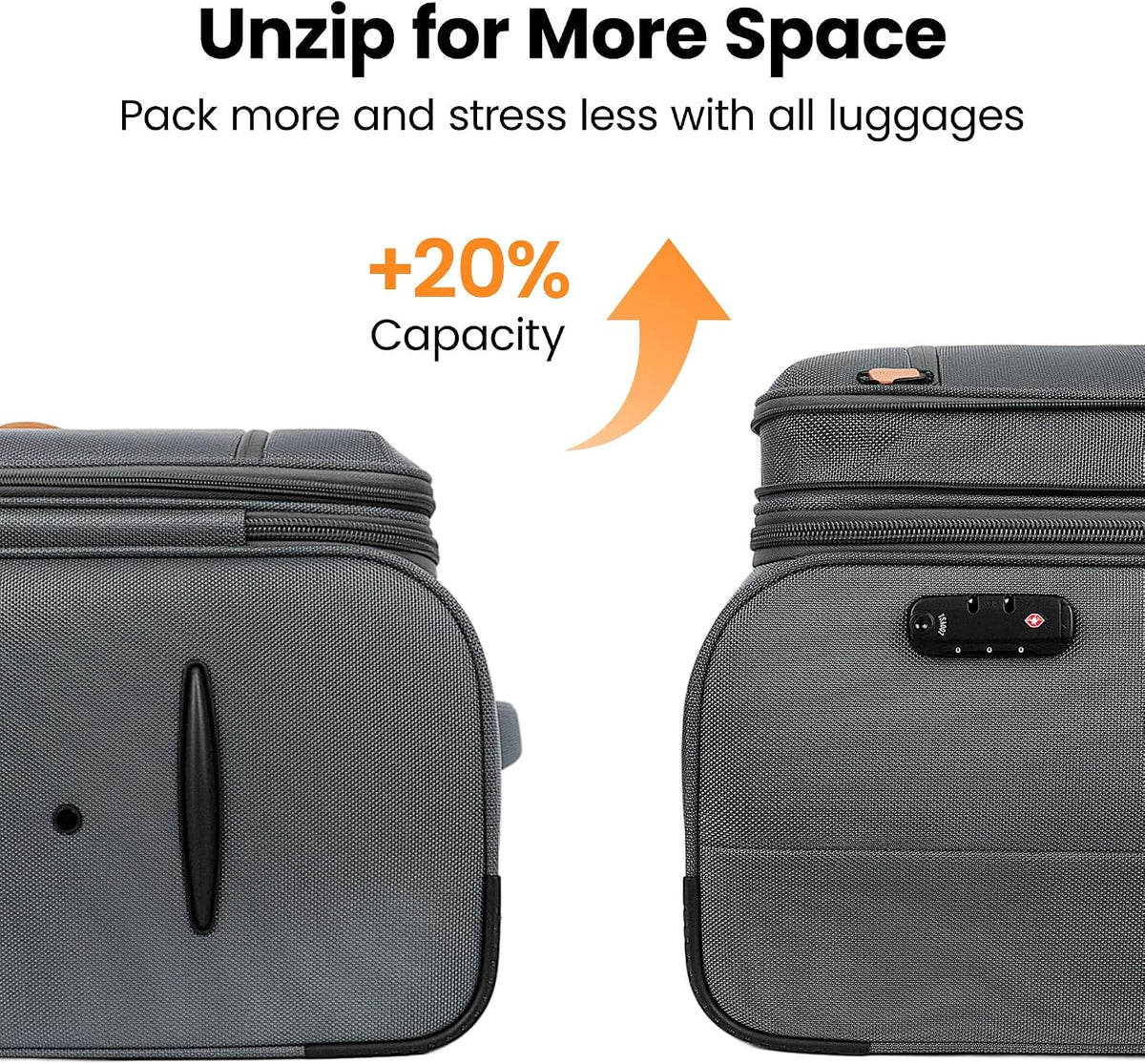 20'' Carry on Luggage,Softside Suitcase w/TSA LOCK,Expandable 20% Luggage w/Double Spinner Wheels,Lightweight Rolling Suitcases for Men/Women（Navy,20in）