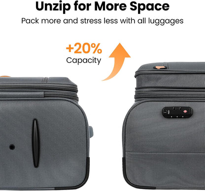 20'' Carry on Luggage,Softside Suitcase w/TSA LOCK,Expandable 20% Luggage w/Double Spinner Wheels,Lightweight Rolling Suitcases for Men/Women（Navy,20in）
